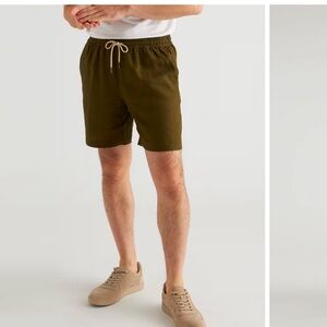 Quince 100% European Linen Drawstring Beach Shorts - 7" Sz L Martini Olive